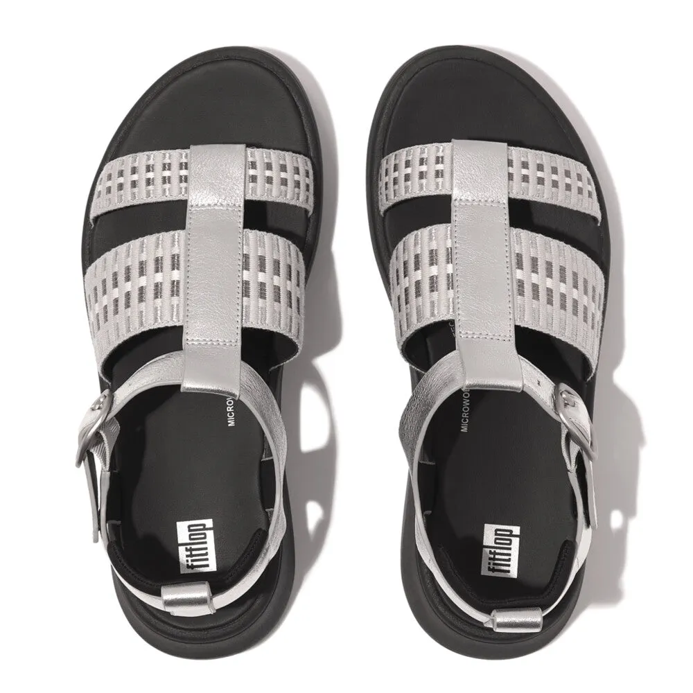 รองเท้าแตะแบบรัดส้น ผู้หญิง รุ่น F-MODE METALLIC-LEATHER/WEBBING FLATFORM FISHERMAN SANDALS