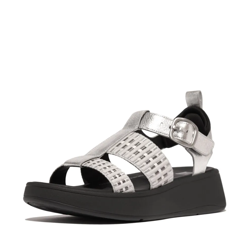 รองเท้าแตะแบบรัดส้น ผู้หญิง รุ่น F-MODE METALLIC-LEATHER/WEBBING FLATFORM FISHERMAN SANDALS