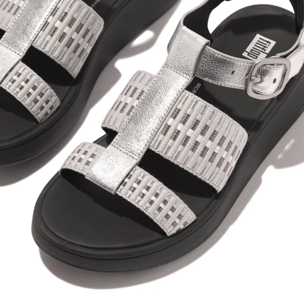 รองเท้าแตะแบบรัดส้น ผู้หญิง รุ่น F-MODE METALLIC-LEATHER/WEBBING FLATFORM FISHERMAN SANDALS