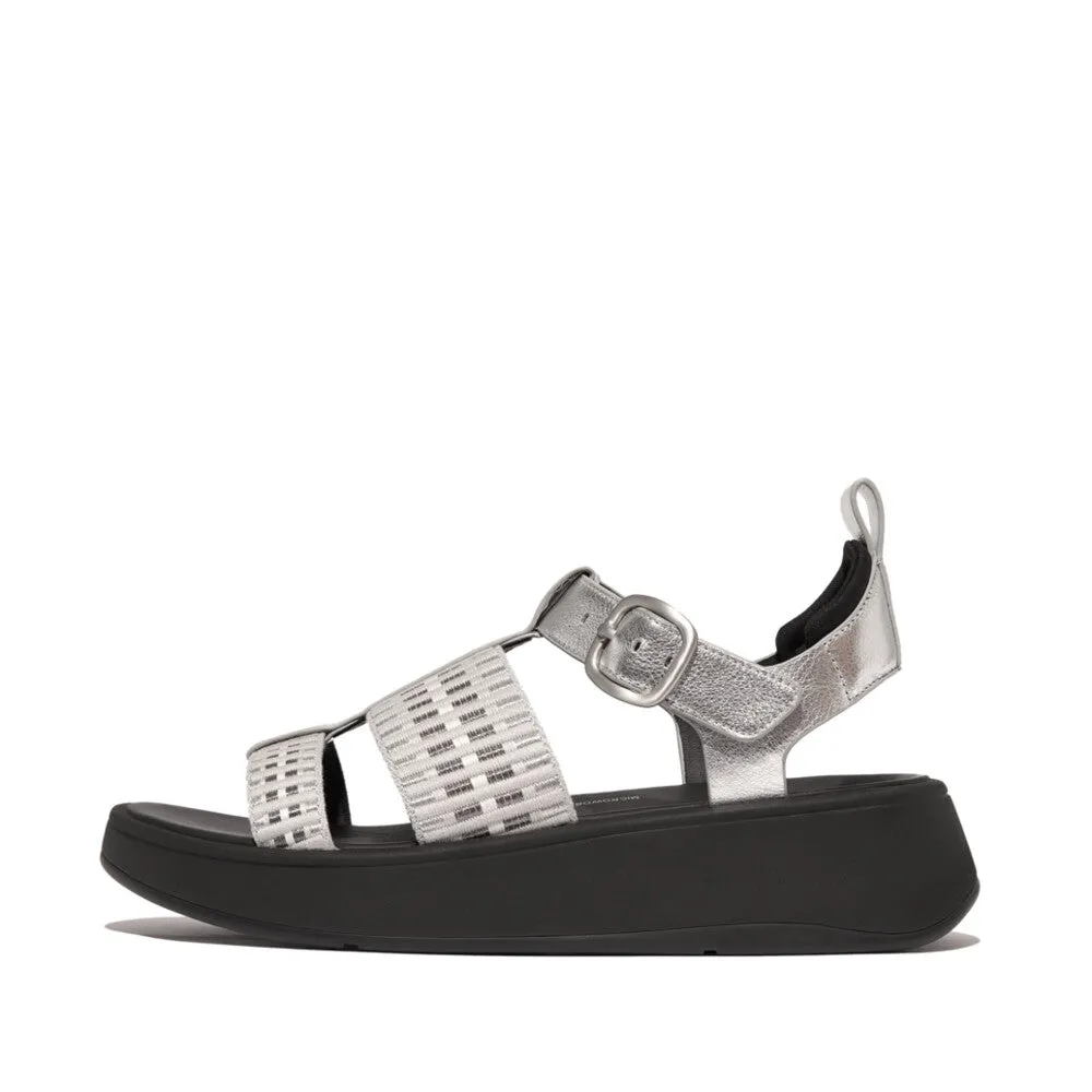 รองเท้าแตะแบบรัดส้น ผู้หญิง รุ่น F-MODE METALLIC-LEATHER/WEBBING FLATFORM FISHERMAN SANDALS