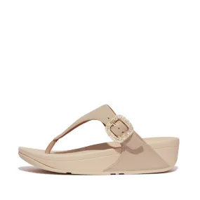 รองเท้าแตะแบบหูหนีบ ผู้หญิง รุ่น LULU CRYSTAL-BUCKLE LEATHER TOE-POST SANDALS