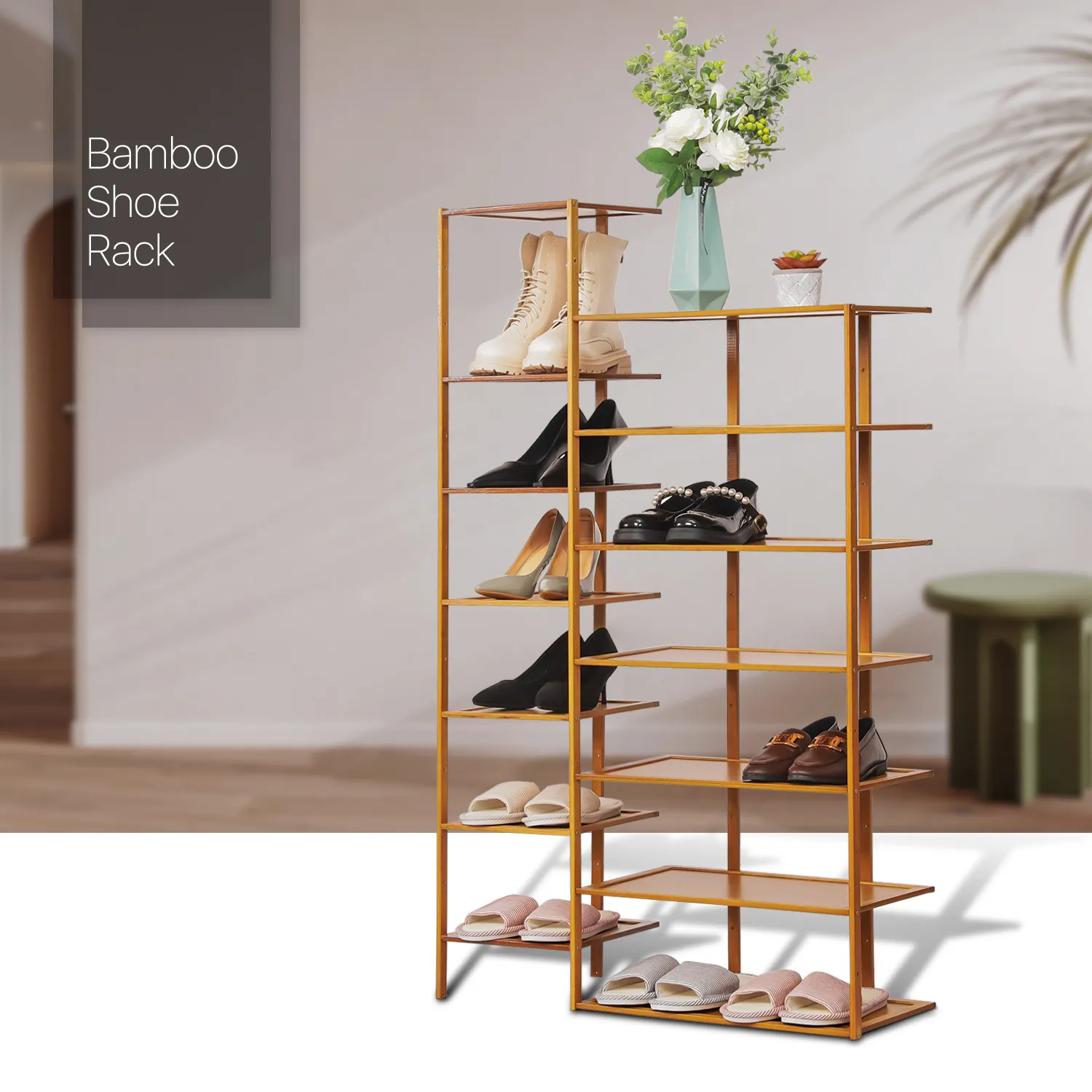 31" Twin Stand Shoe Rack - Brown