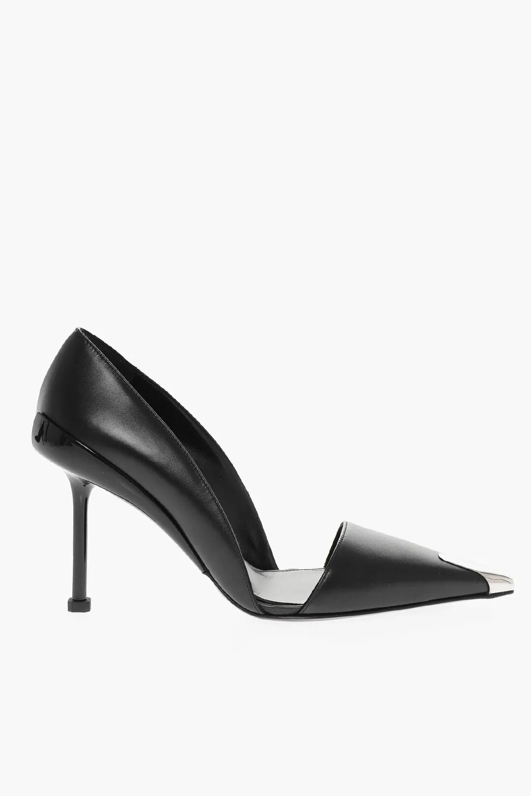 Alexander McQueen Pointed Leather Pumps With Metallic Detail Heel 9 cm