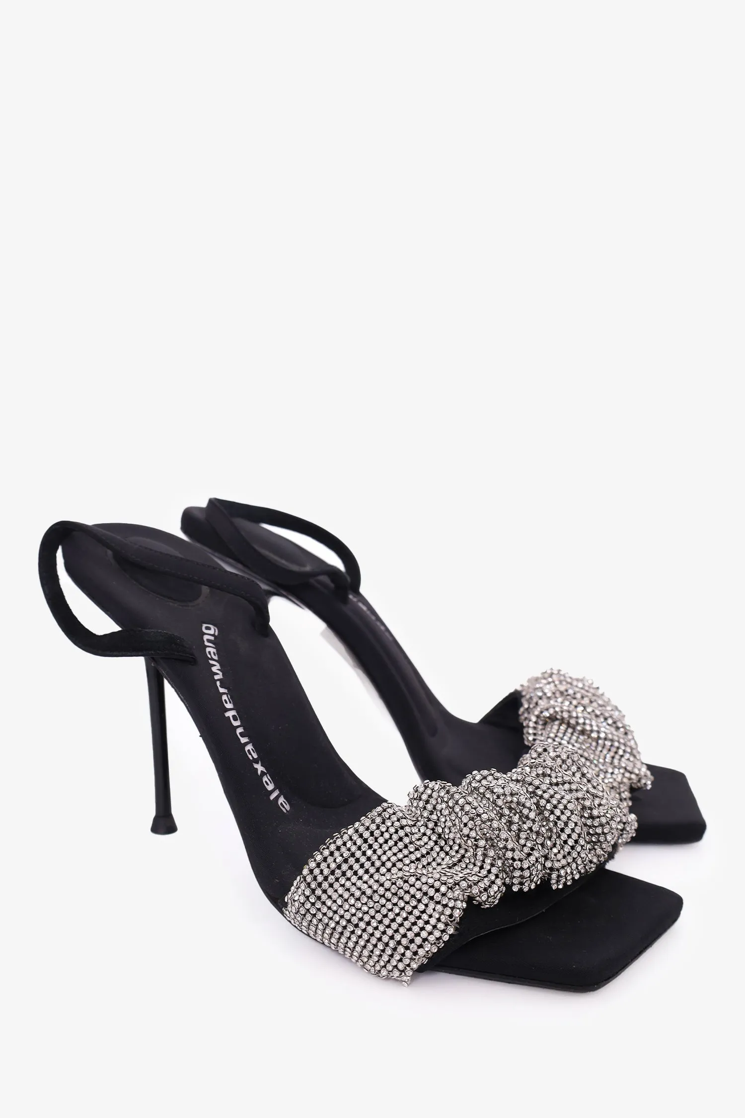 Alexander Wang Black Julie Crystal Scrunchie Sandals Size 37.5