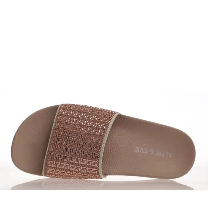 Alfie & Evie Billie Rose Gold Nude Diamante Slide - Slight Arch Support