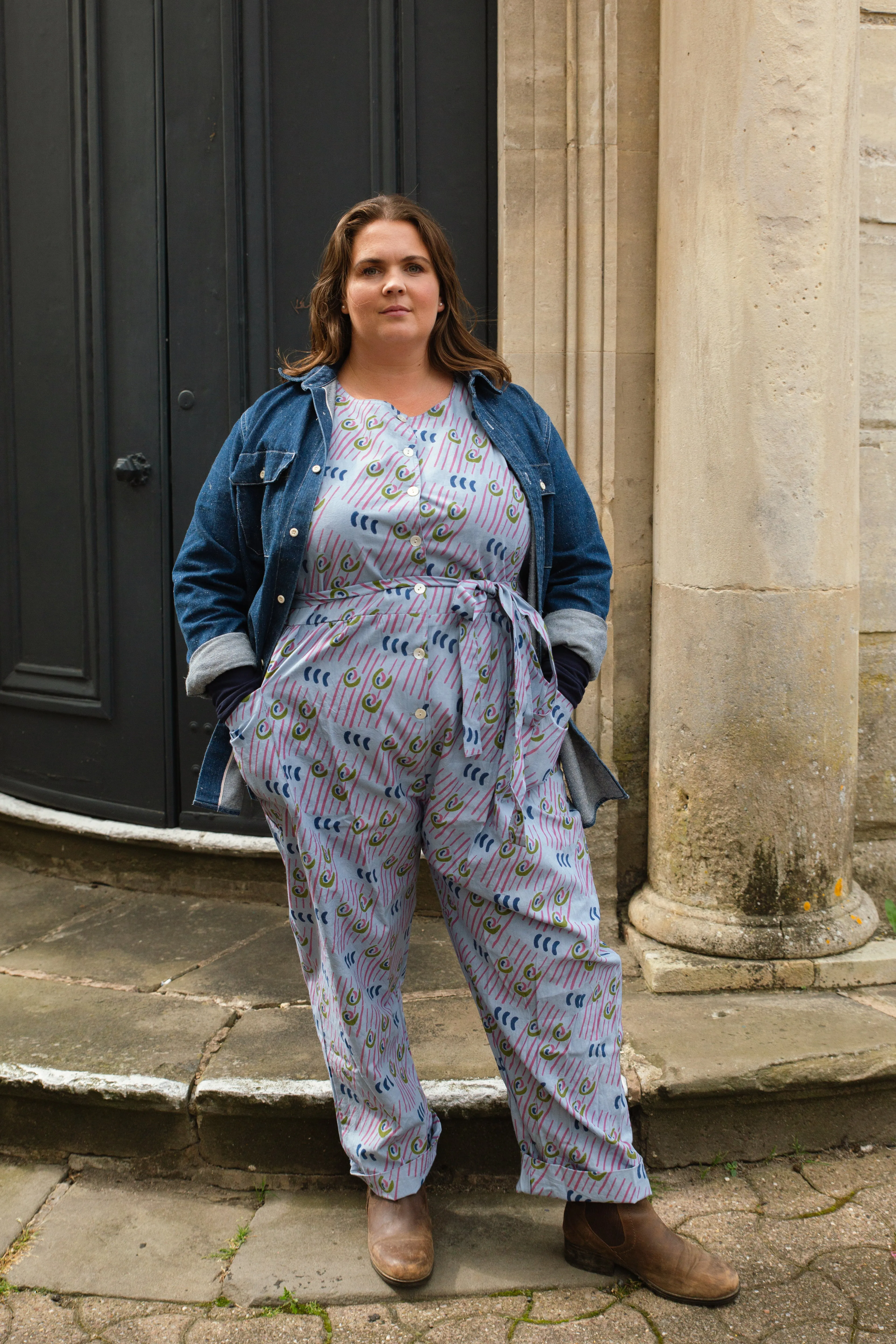 Andy Dungarees in 'Swirly Pants on Blue'