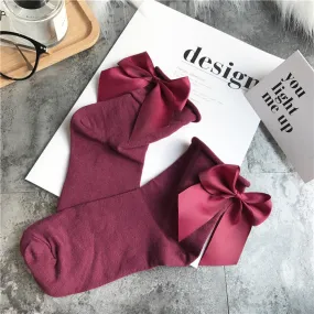 Anklet Socks with Satin Bows in Burgundy