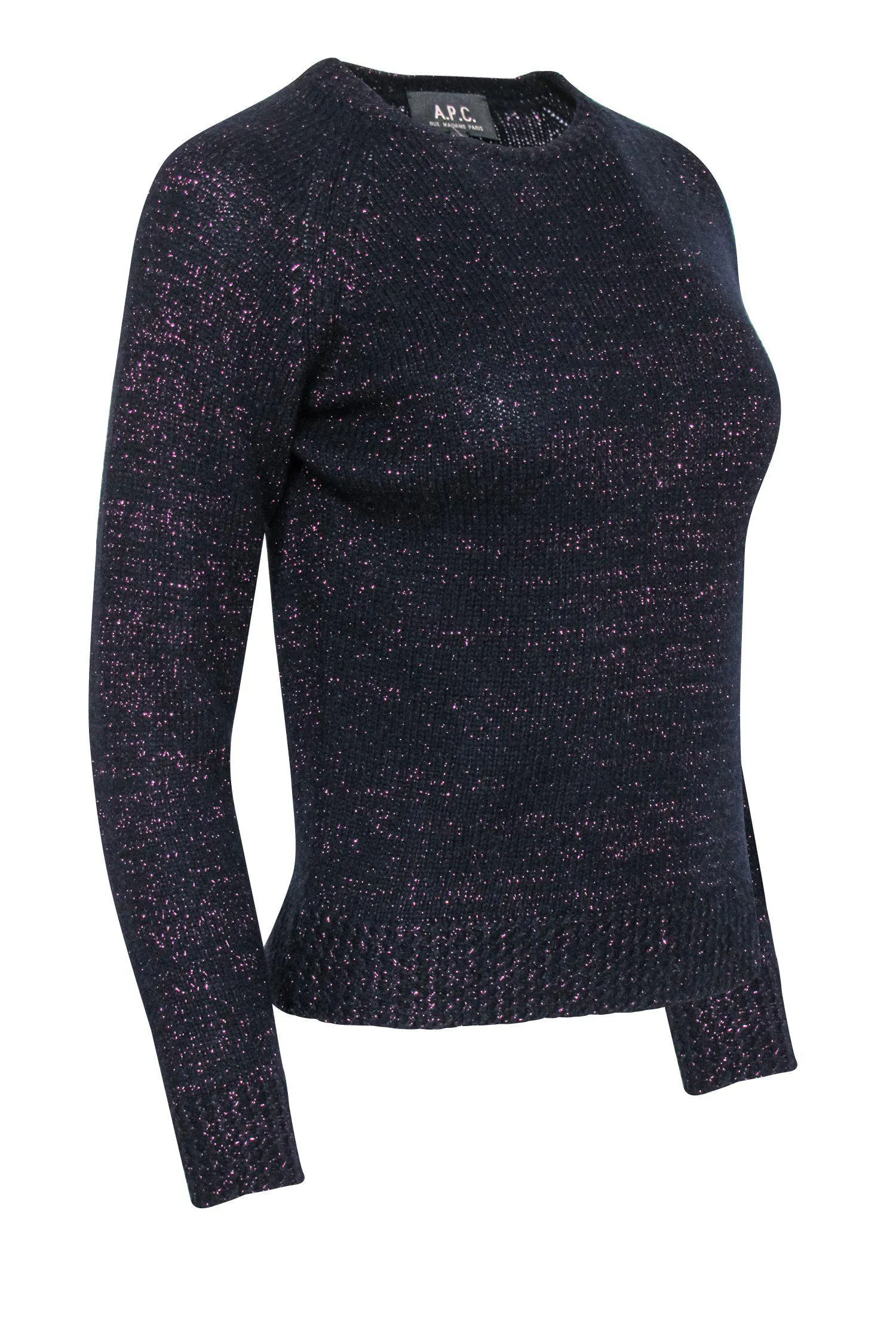 A.P.C. - Navy & Pink Sparkly Wool Blend Knit Crewneck Sweater Sz XS