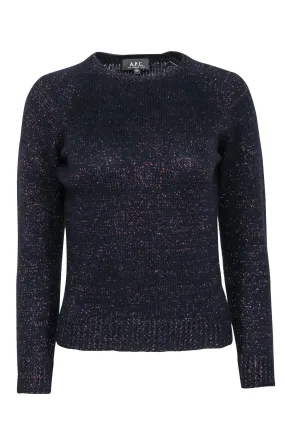 A.P.C. - Navy & Pink Sparkly Wool Blend Knit Crewneck Sweater Sz XS