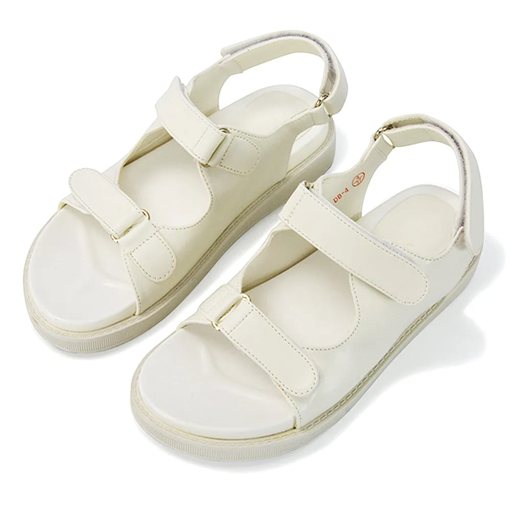 Asher Double Strap Flat Platform Heel Dad Sandals in White Synthetic Leather