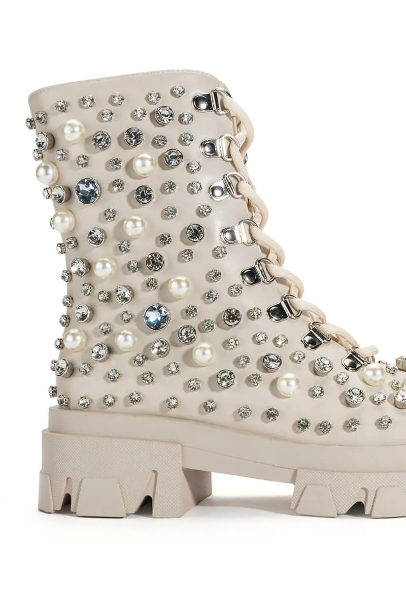 AZALEA WANG ALASKA FLATFORM PEARL BOOTIE IN BONE