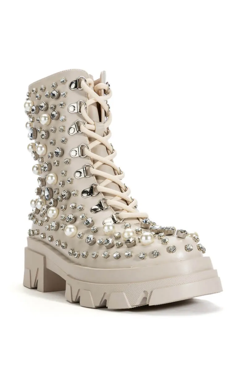 AZALEA WANG ALASKA FLATFORM PEARL BOOTIE IN BONE