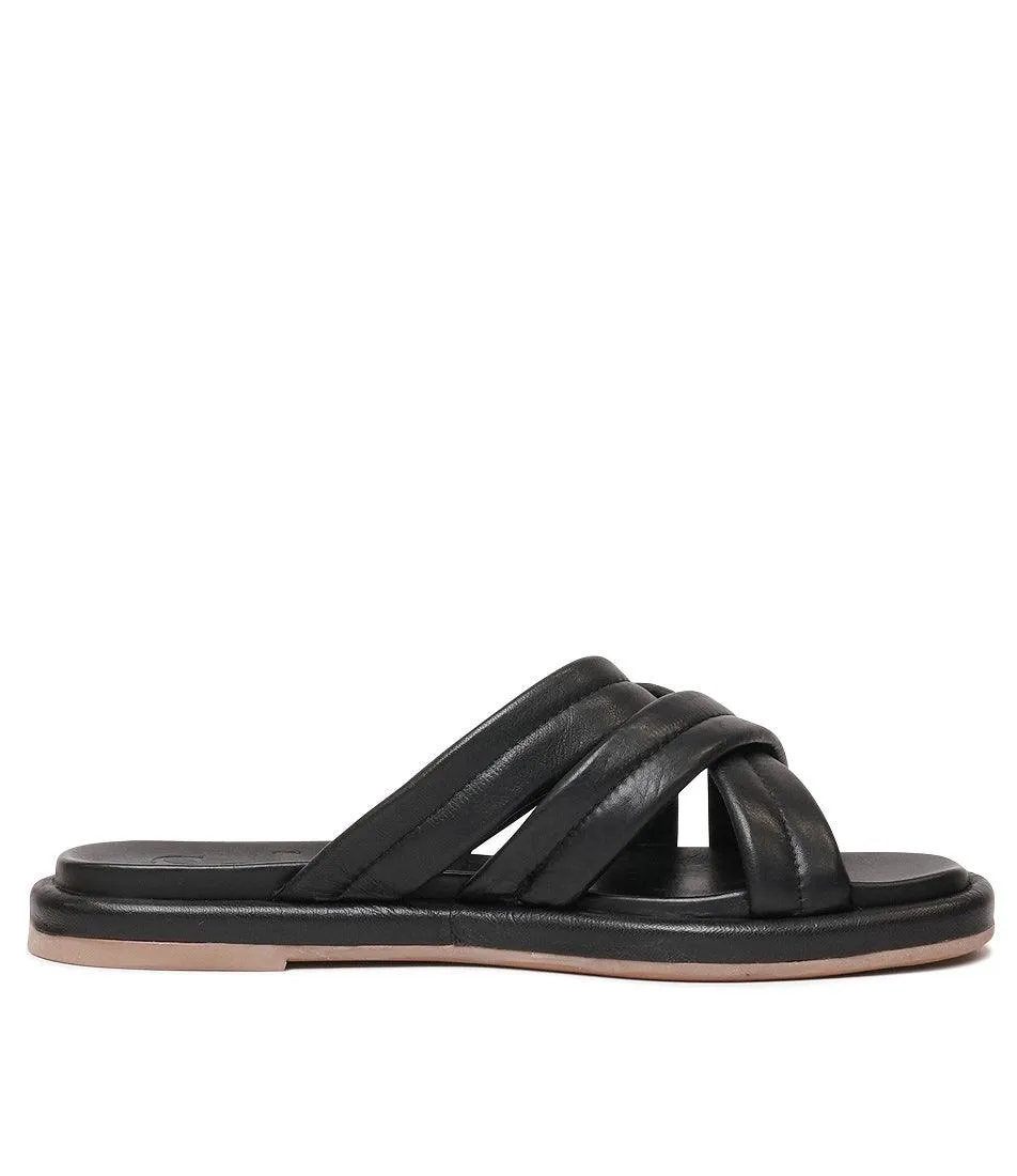 Beach Black Leather Slides