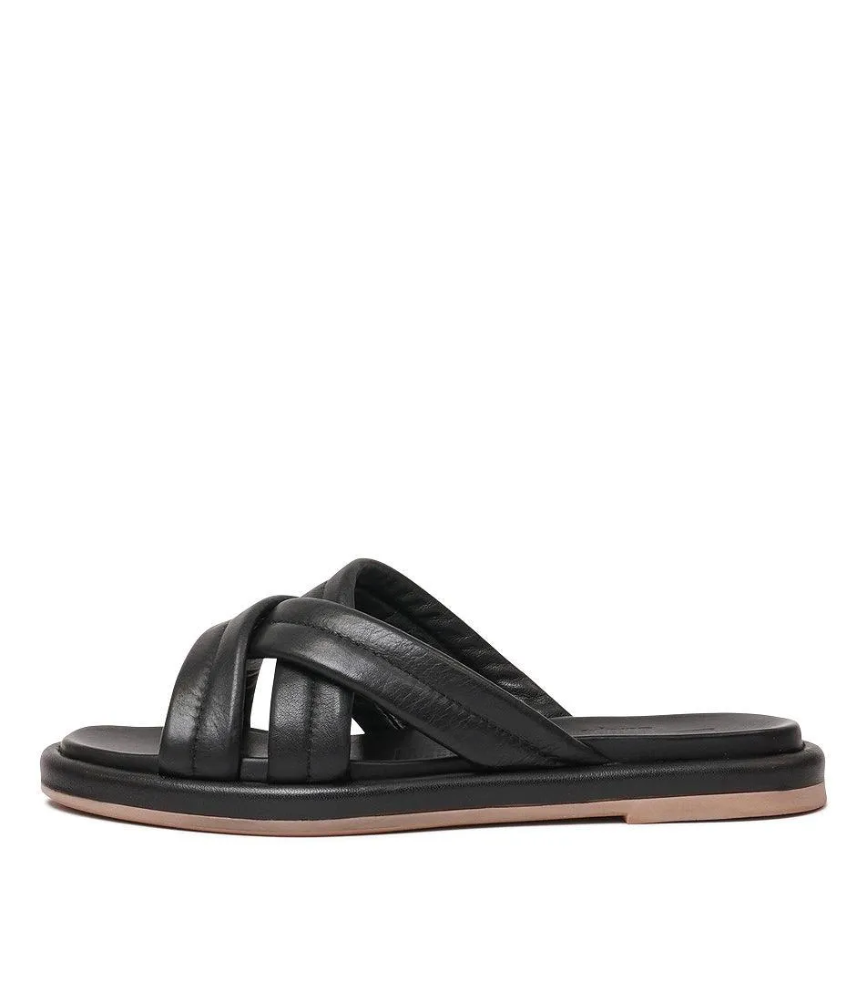 Beach Black Leather Slides