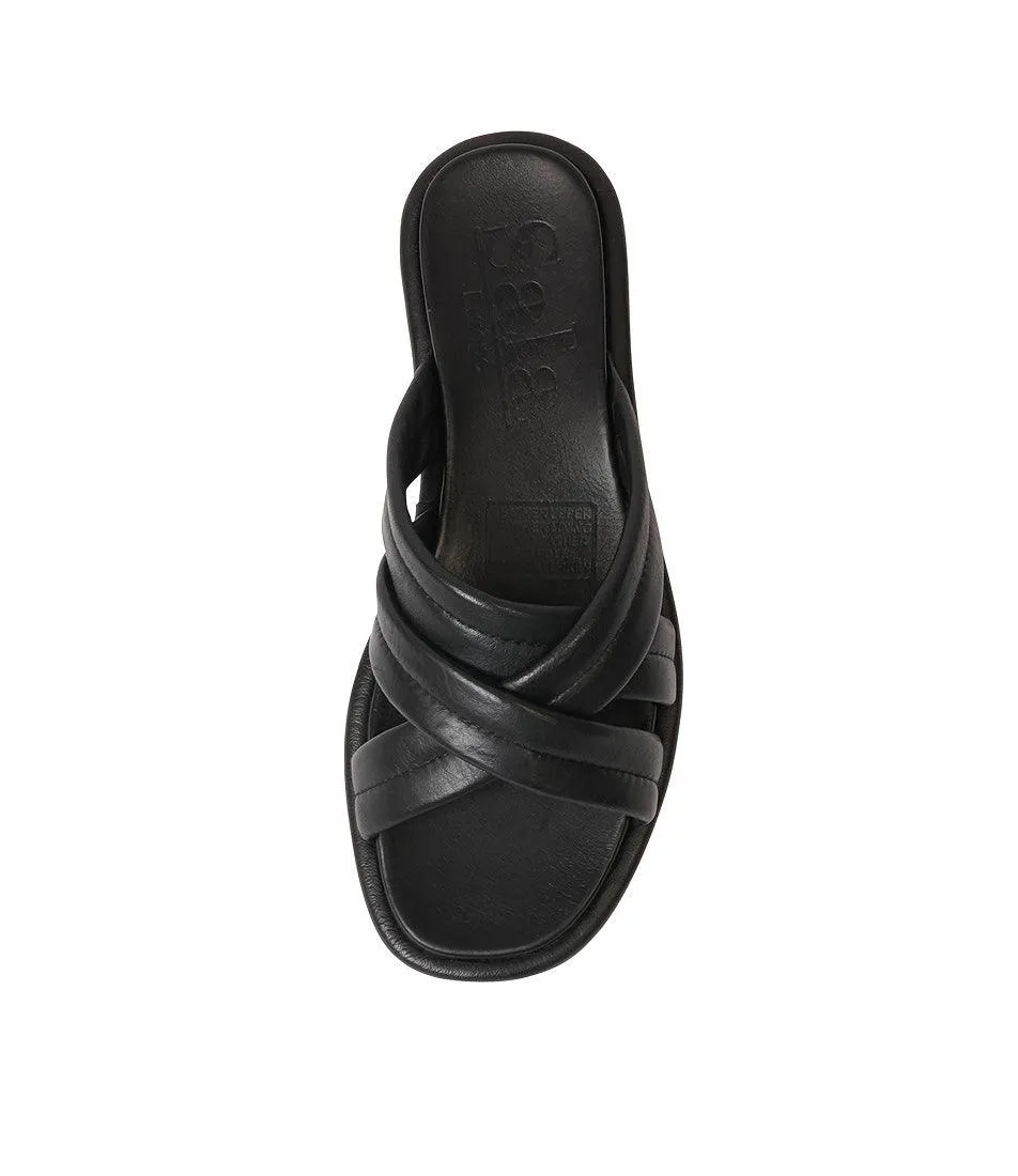 Beach Black Leather Slides