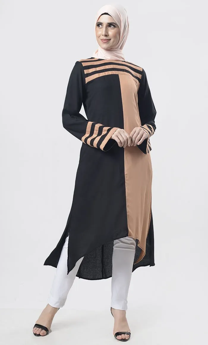 Black Striped Detailing Multi-Panel Tunic