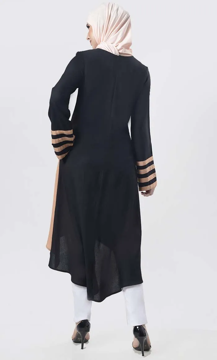 Black Striped Detailing Multi-Panel Tunic