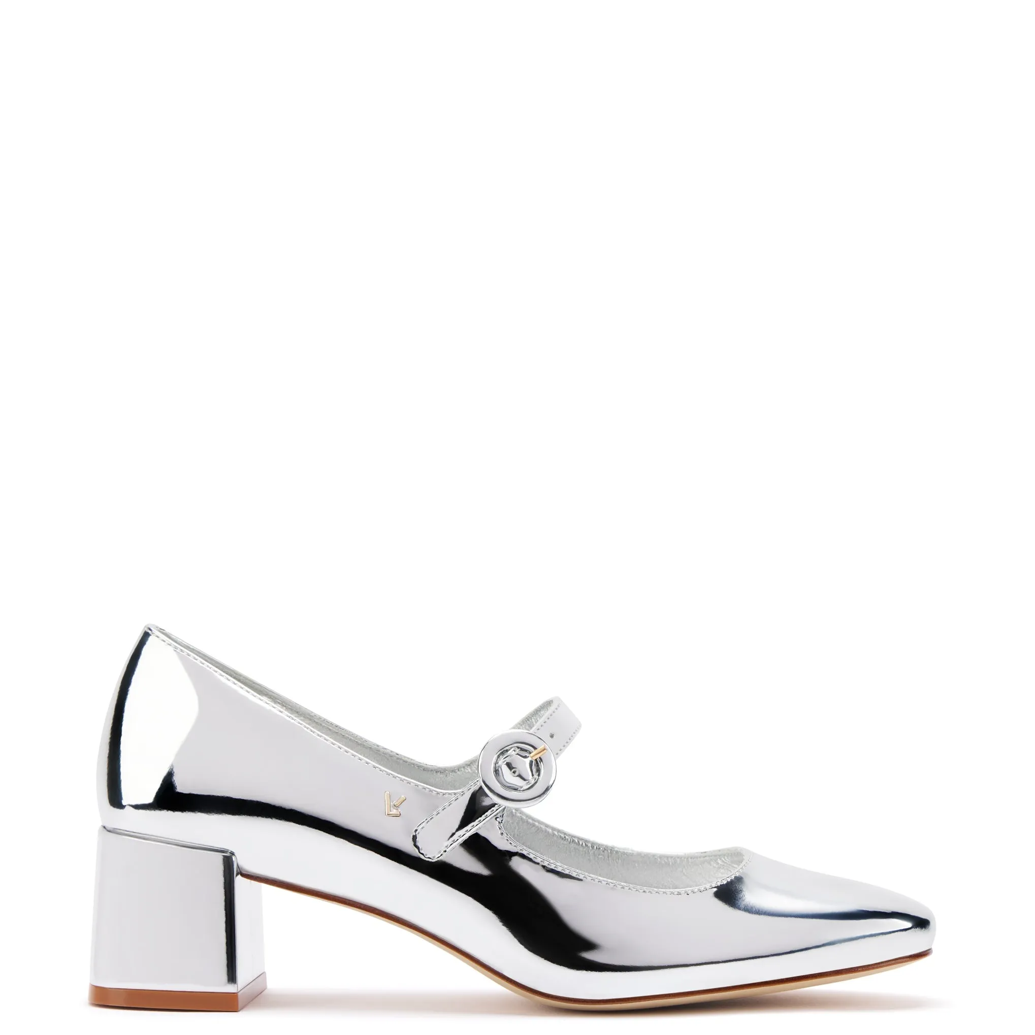 Blair Block Pump In Silver Specchio by Larroudé