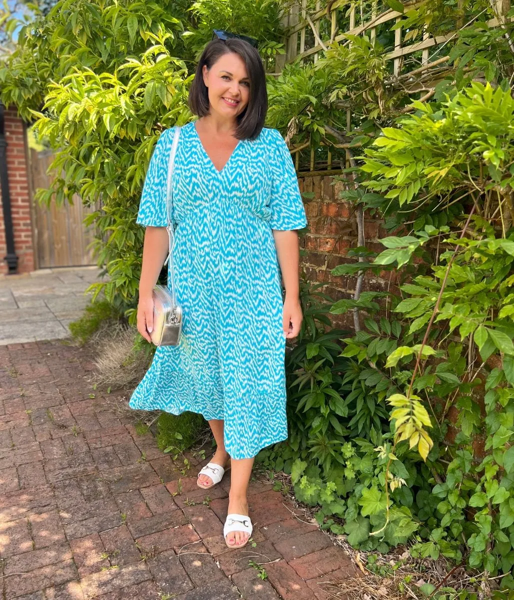 Blue Ikat Print Midi Dress