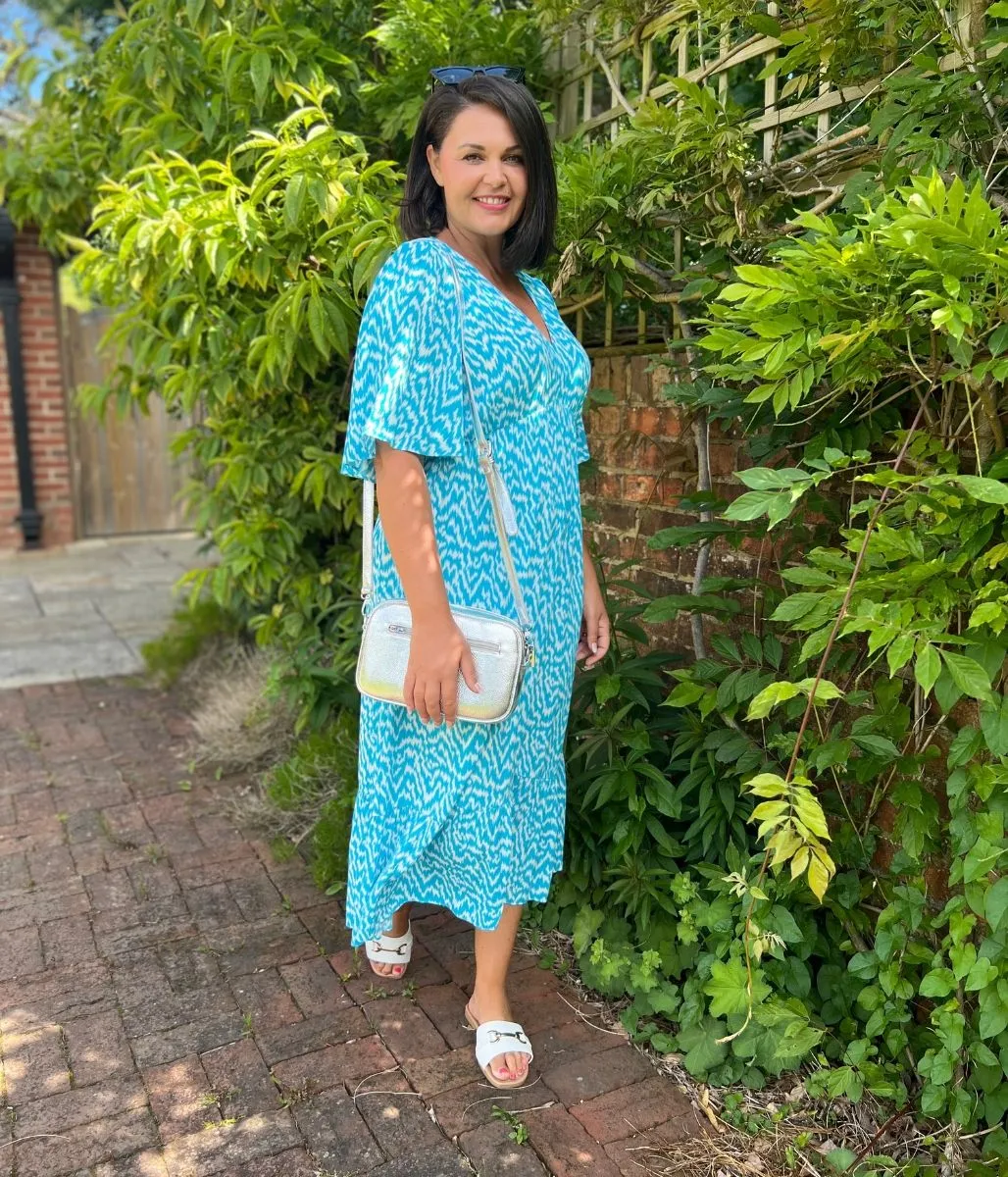 Blue Ikat Print Midi Dress