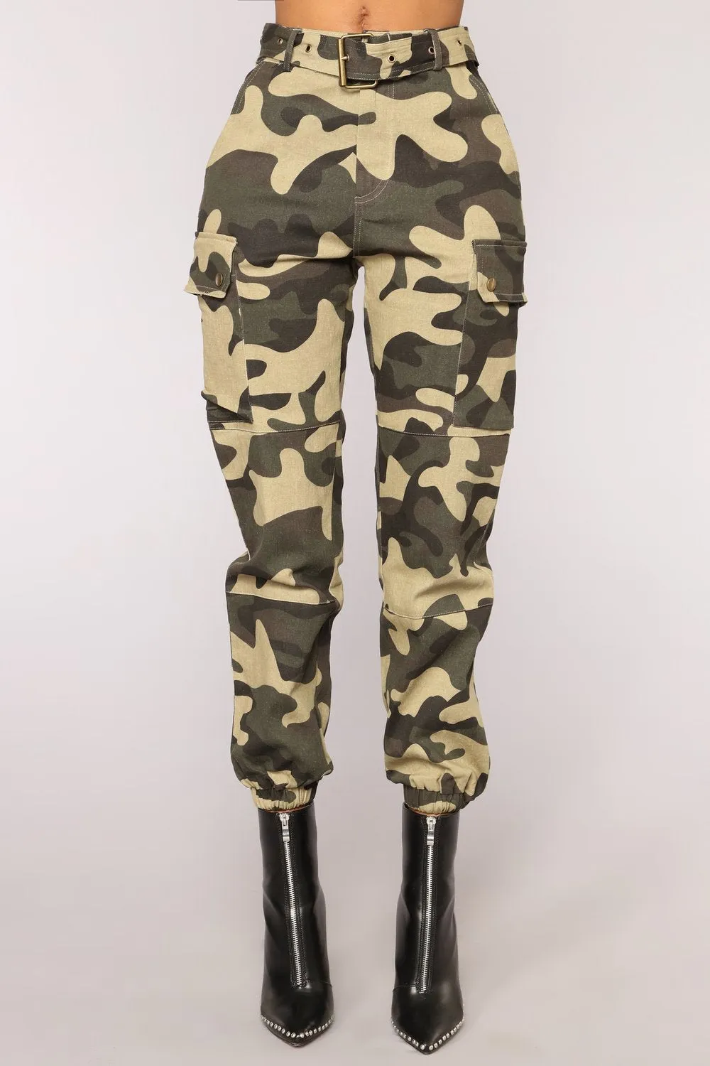 Camouflage Belted Cargo Pants