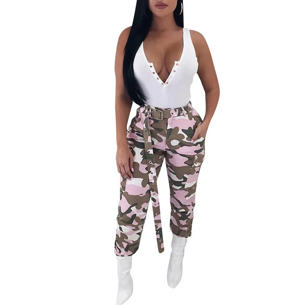 Camouflage Belted Cargo Pants