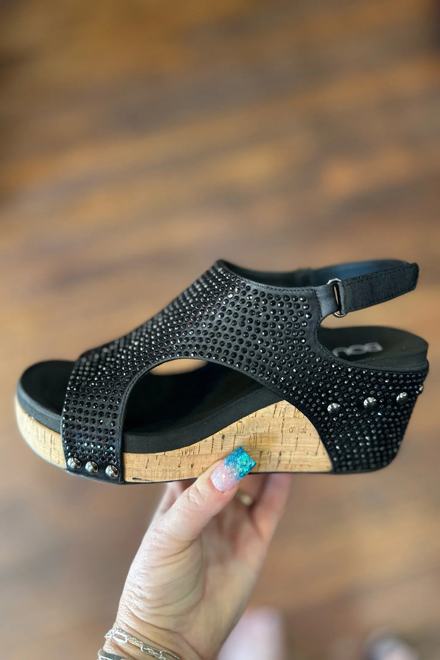 CARLEY By Corkys Black Crystal Wedge