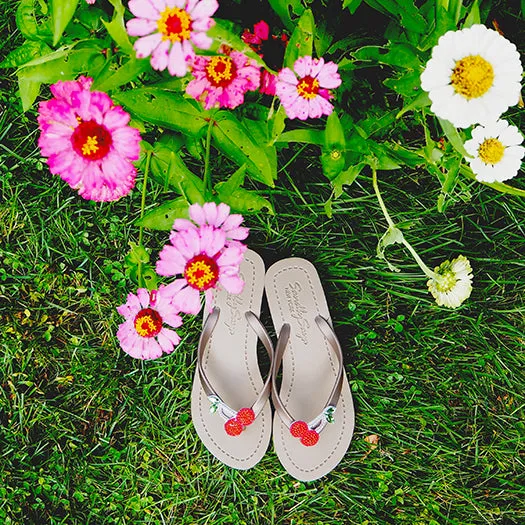 Cherry - Rhinestone Mid Wedge Flip Flops Sandals