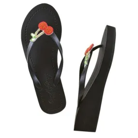 Cherry - Rhinestone Mid Wedge Flip Flops Sandals