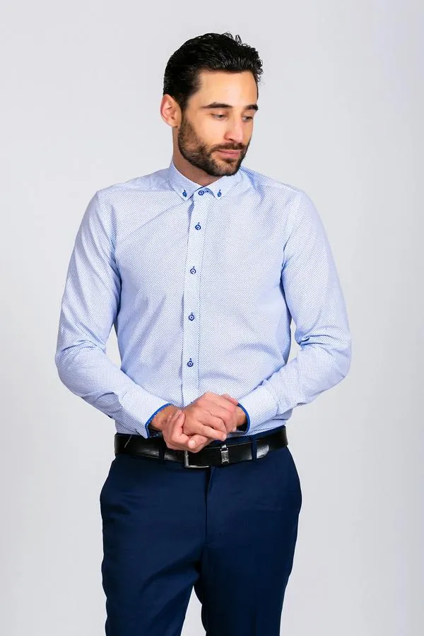 CHESTER - Blue Fine Print Long Sleeve Shirt | Marc Darcy