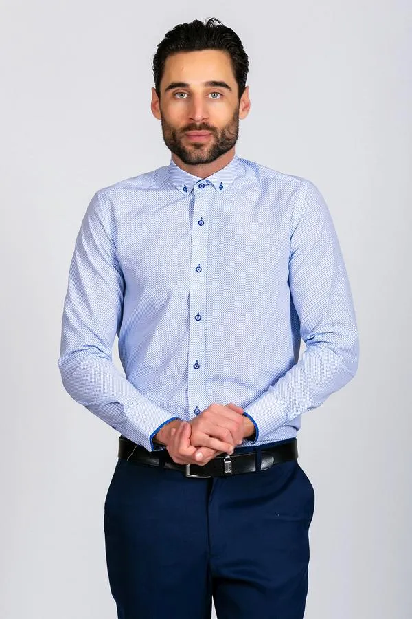 CHESTER - Blue Fine Print Long Sleeve Shirt | Marc Darcy