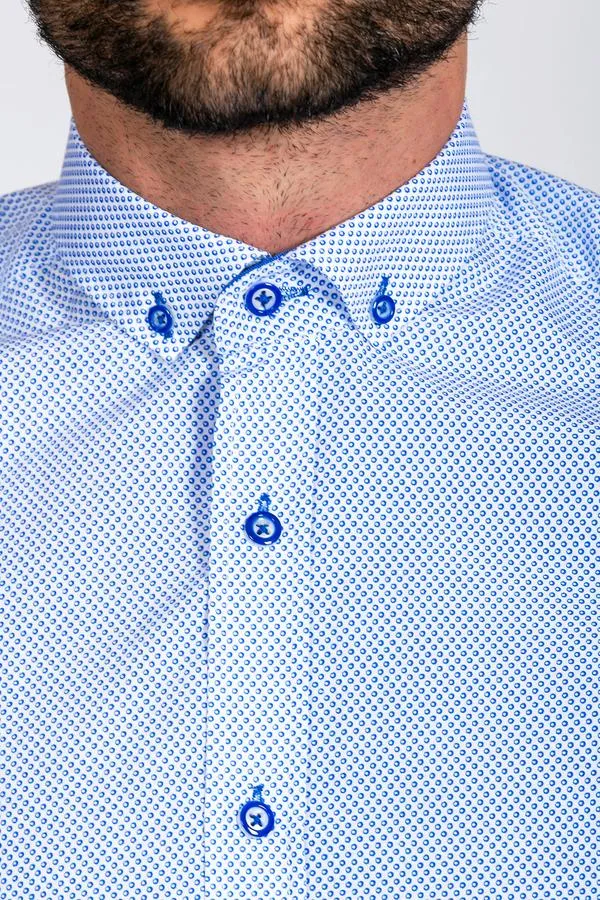 CHESTER - Blue Fine Print Long Sleeve Shirt | Marc Darcy