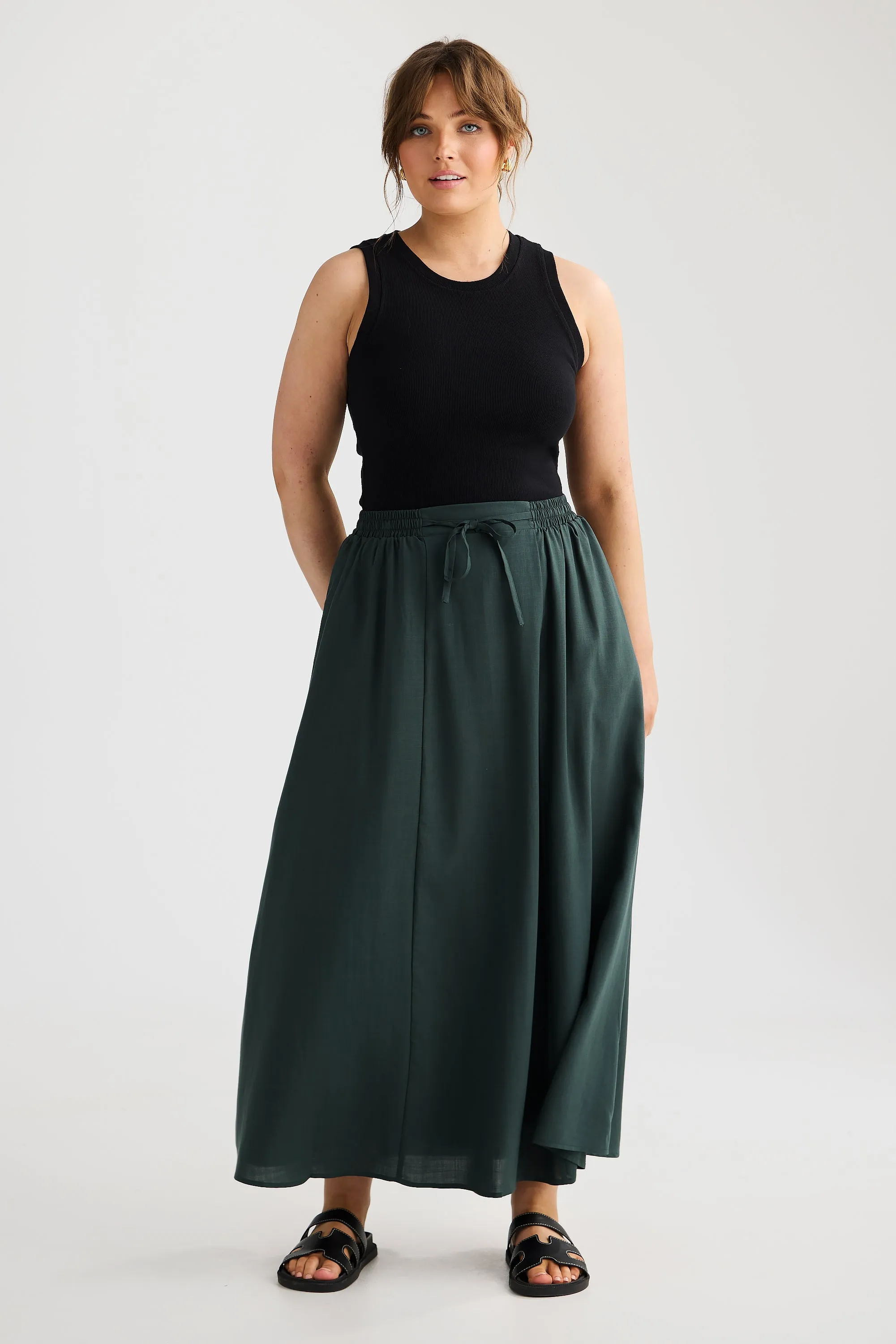 Core Drawstring Midi Skirt - Pine Green