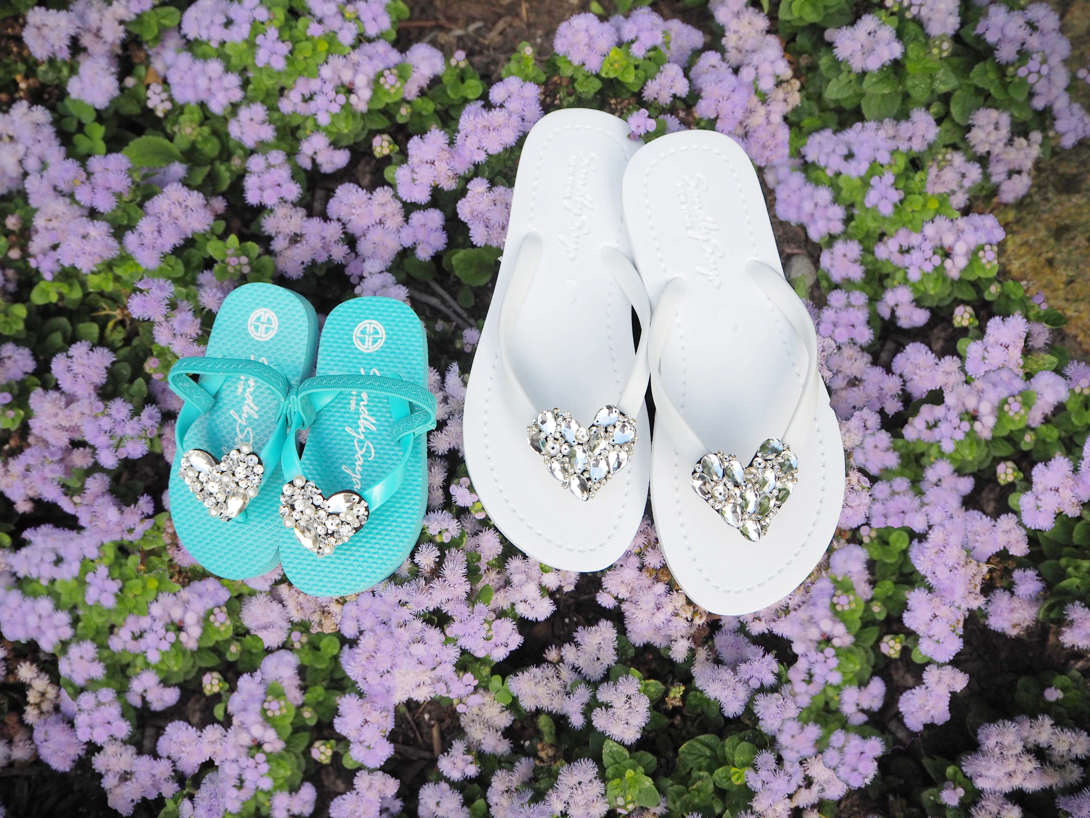 Crystal Heart - Rhine Stone Embellished Women's Flat Flip Flops Sandal