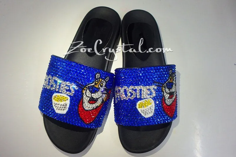 Customize Your SANDALS SLIDES Slippers in Summer Beach, Wedding, Fashion - Example of Bling Frostie -  Bedazzled Swarovski Rhinestone