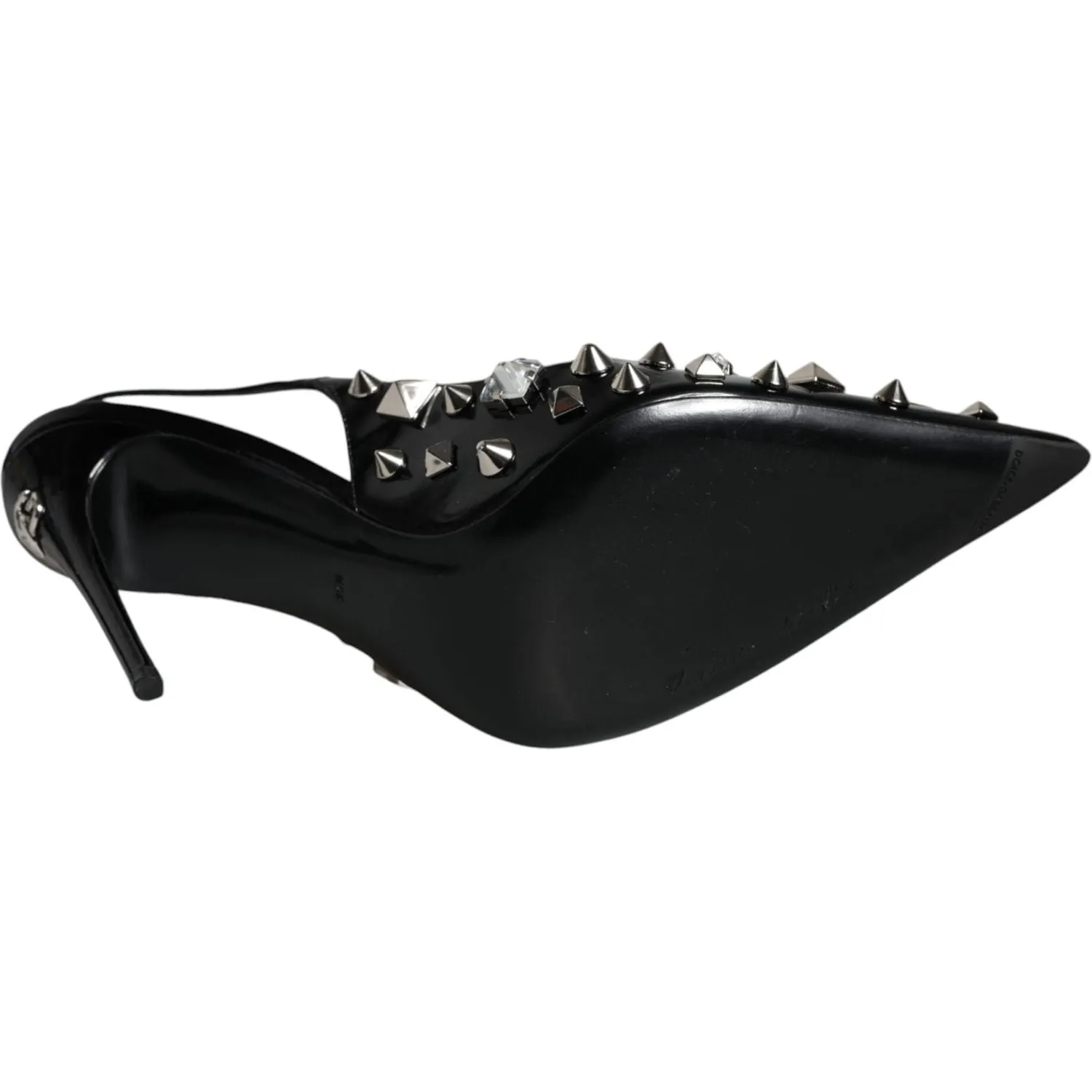 Dolce & Gabbana Black Leather Crystal Stud Slingback Shoes