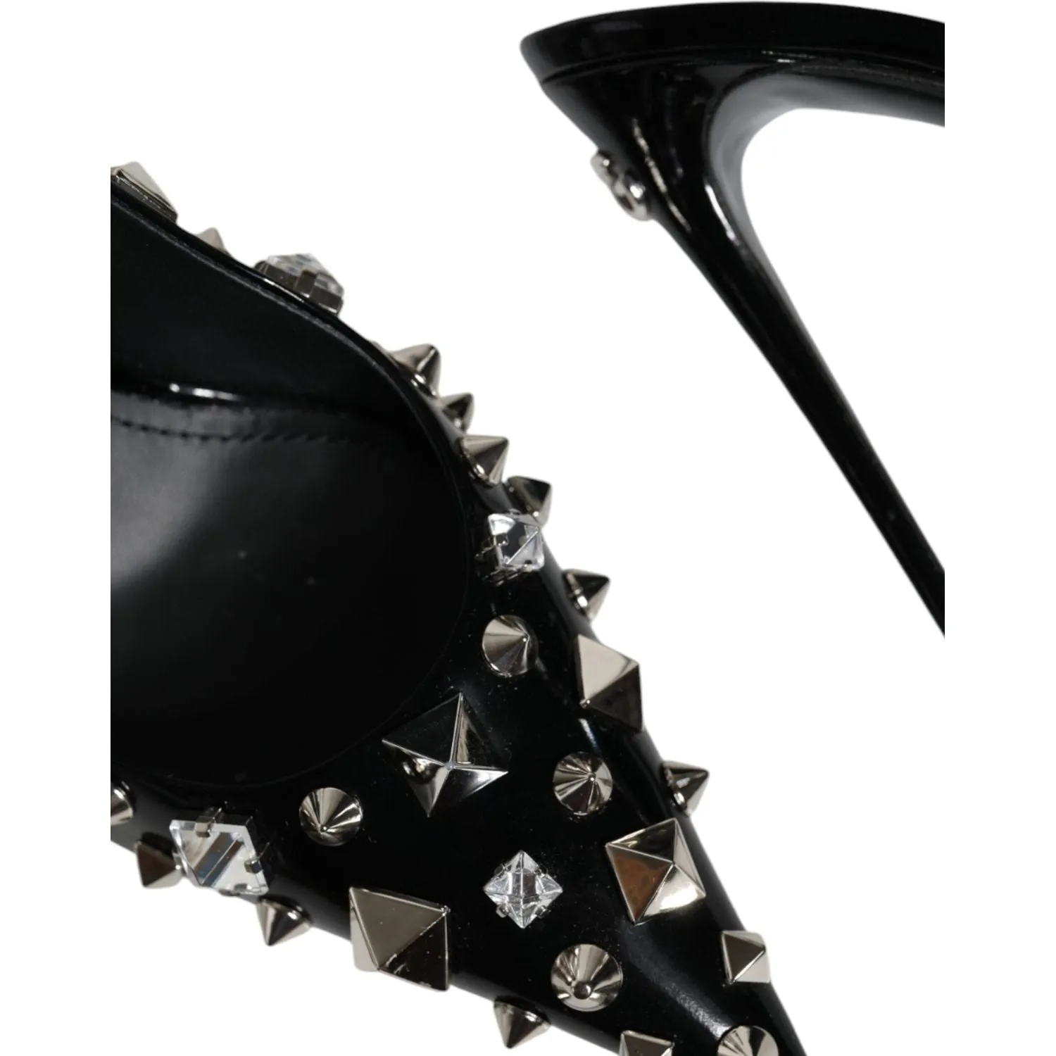 Dolce & Gabbana Black Leather Crystal Stud Slingback Shoes