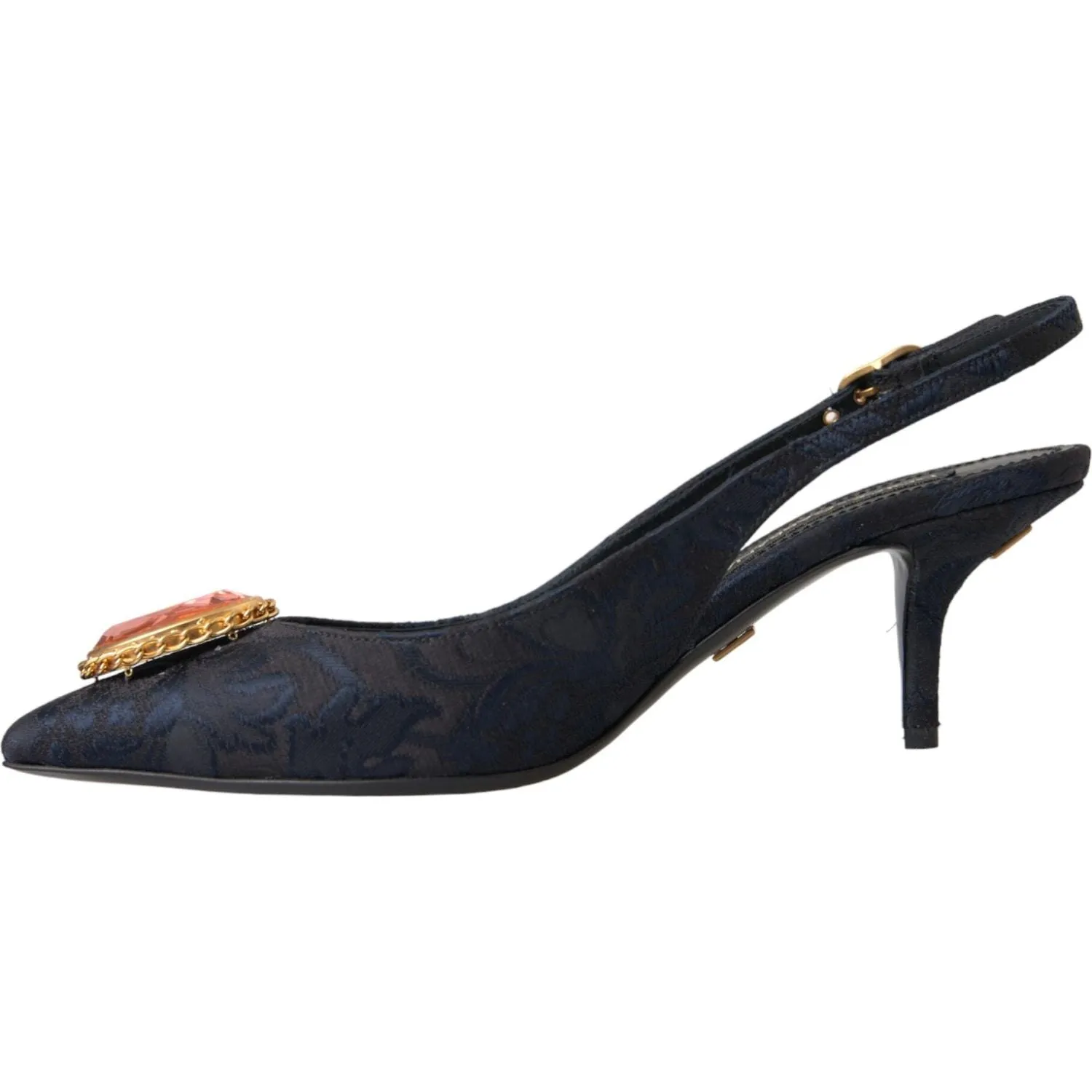 Dolce & Gabbana Blue Jacquard Crystal Slingback Heel Shoes