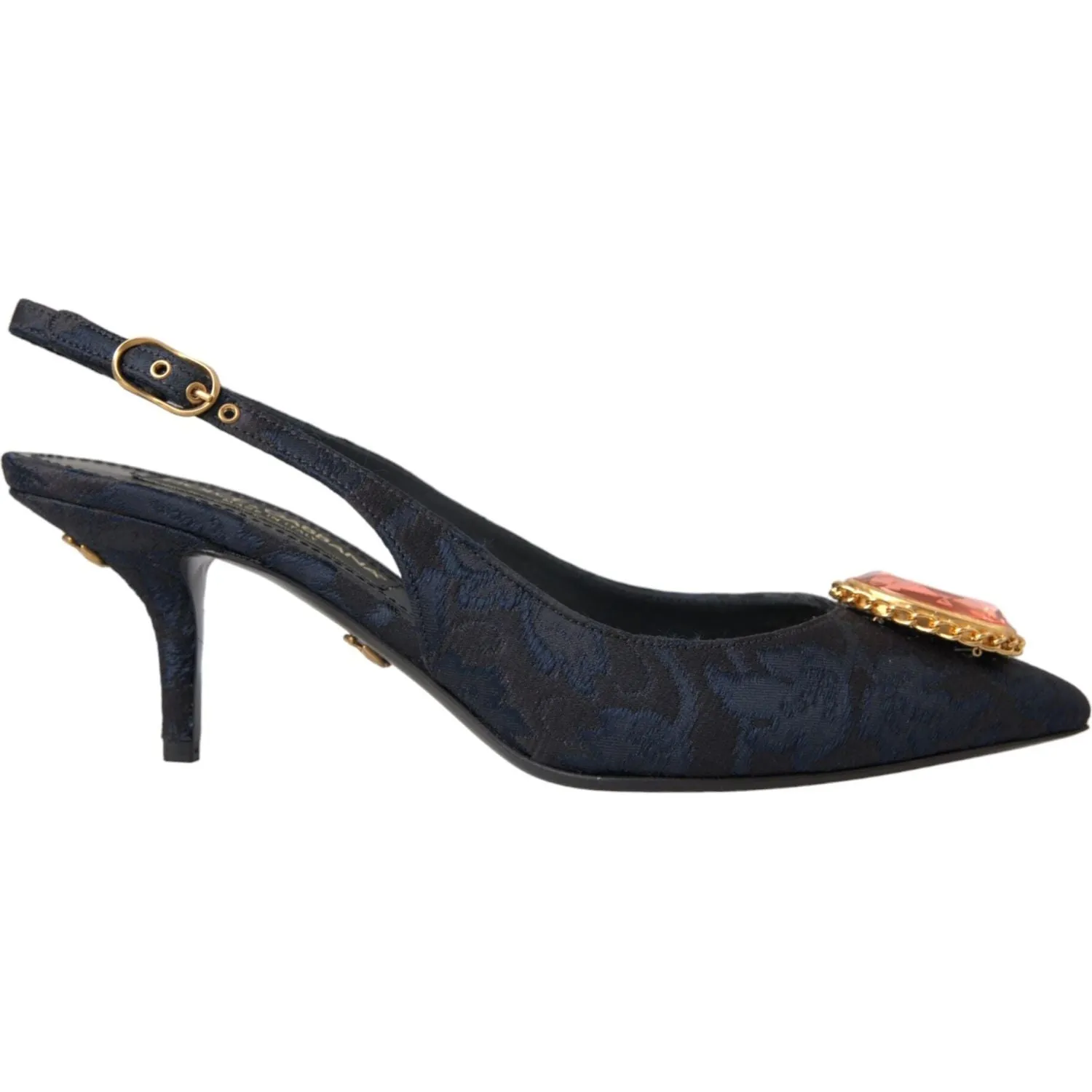 Dolce & Gabbana Blue Jacquard Crystal Slingback Heel Shoes