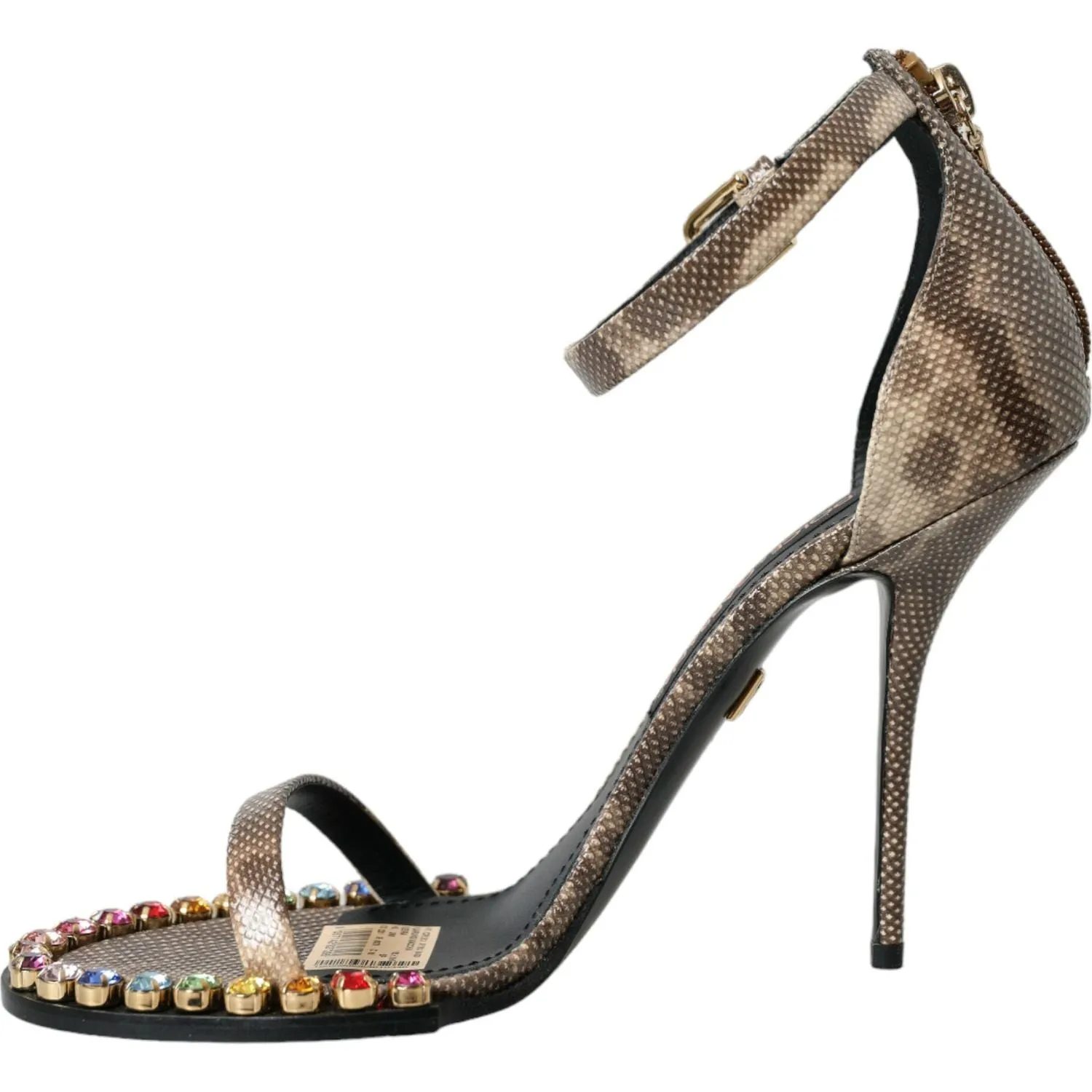 Dolce & Gabbana Brown Exotic Leather Crystal Sandals Shoes