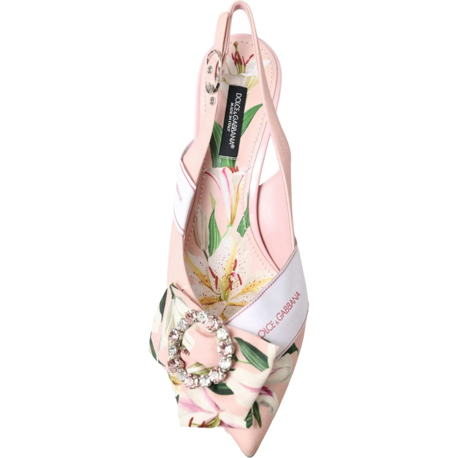 Dolce & Gabbana Pink Lily Crystal Cady Slingback Heel Shoes