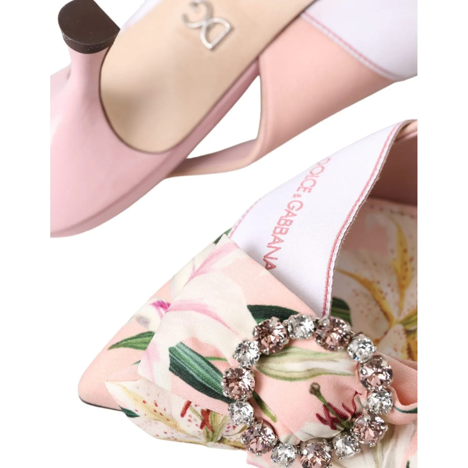 Dolce & Gabbana Pink Lily Crystal Cady Slingback Heel Shoes