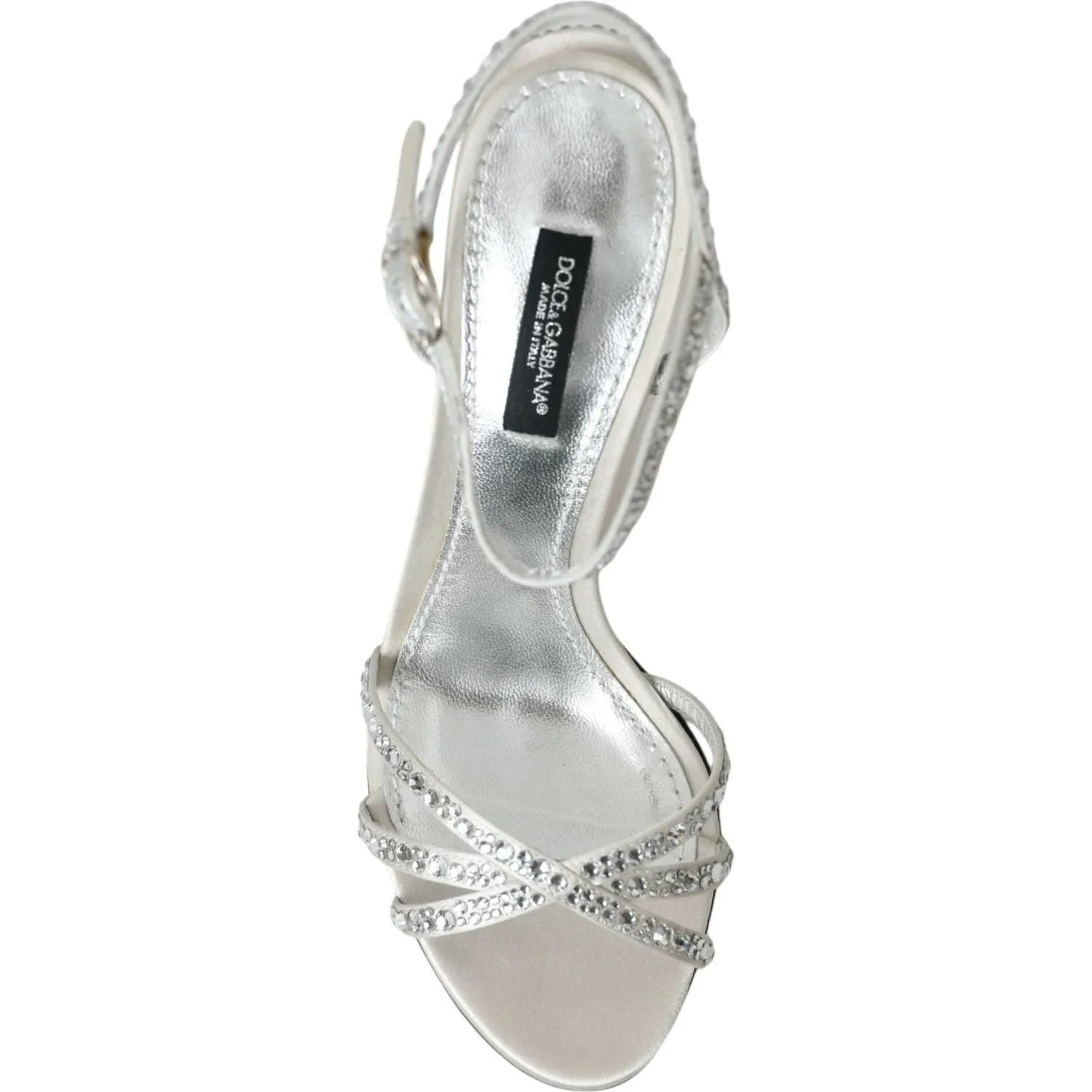 Dolce & Gabbana Silver Viscose Crystal Heels Sandals Shoes