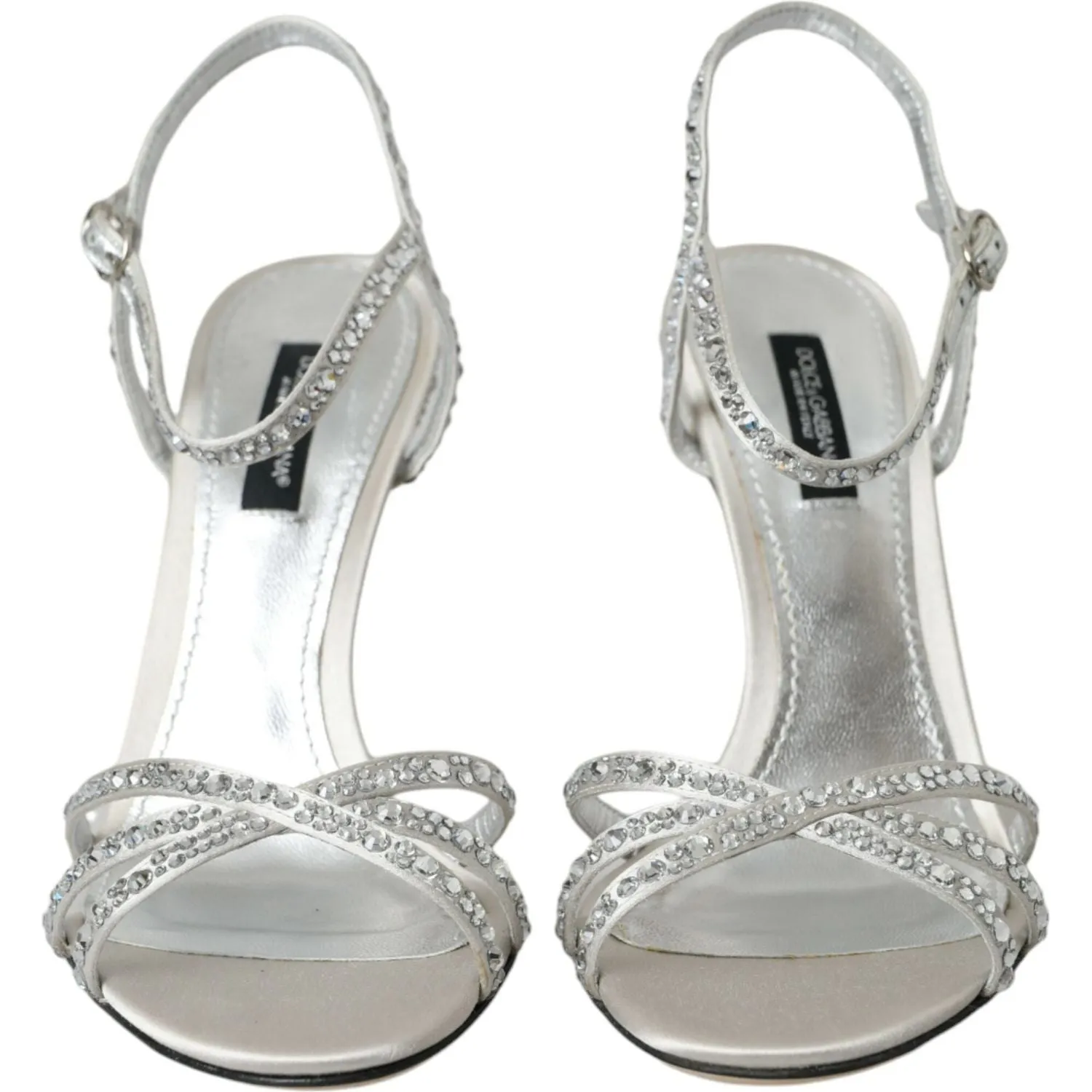 Dolce & Gabbana Silver Viscose Crystal Heels Sandals Shoes