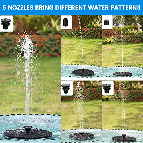 ECO-WORTHY 5W Small Solar Water Fountain Pump, Outdoor Submersible Water Fountain Pump with 5W solar panel, 10FT Cables, 8 Nozzles, Solar Powered Water Fountain Pump for Bird Bath