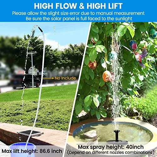 ECO-WORTHY 5W Small Solar Water Fountain Pump, Outdoor Submersible Water Fountain Pump with 5W solar panel, 10FT Cables, 8 Nozzles, Solar Powered Water Fountain Pump for Bird Bath