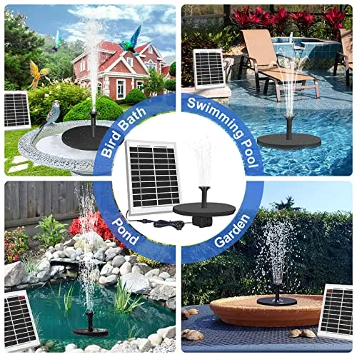 ECO-WORTHY 5W Small Solar Water Fountain Pump, Outdoor Submersible Water Fountain Pump with 5W solar panel, 10FT Cables, 8 Nozzles, Solar Powered Water Fountain Pump for Bird Bath