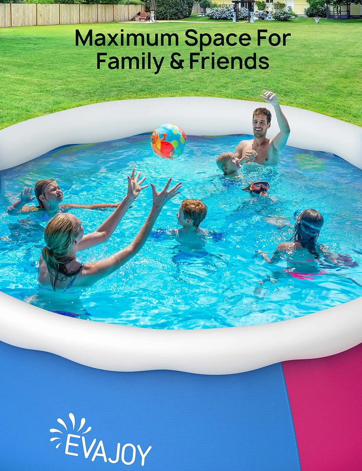 Evajoy Inflatable Swimming Pool, 18ft*48in Inflatable Top Ring Pool with Pool Cover