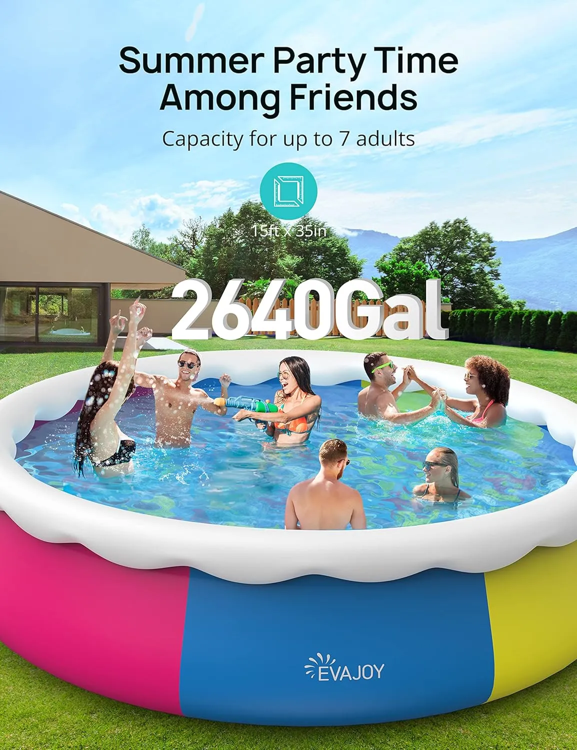 Evajoy Inflatable Swimming Pool, 18ft*48in Inflatable Top Ring Pool with Pool Cover