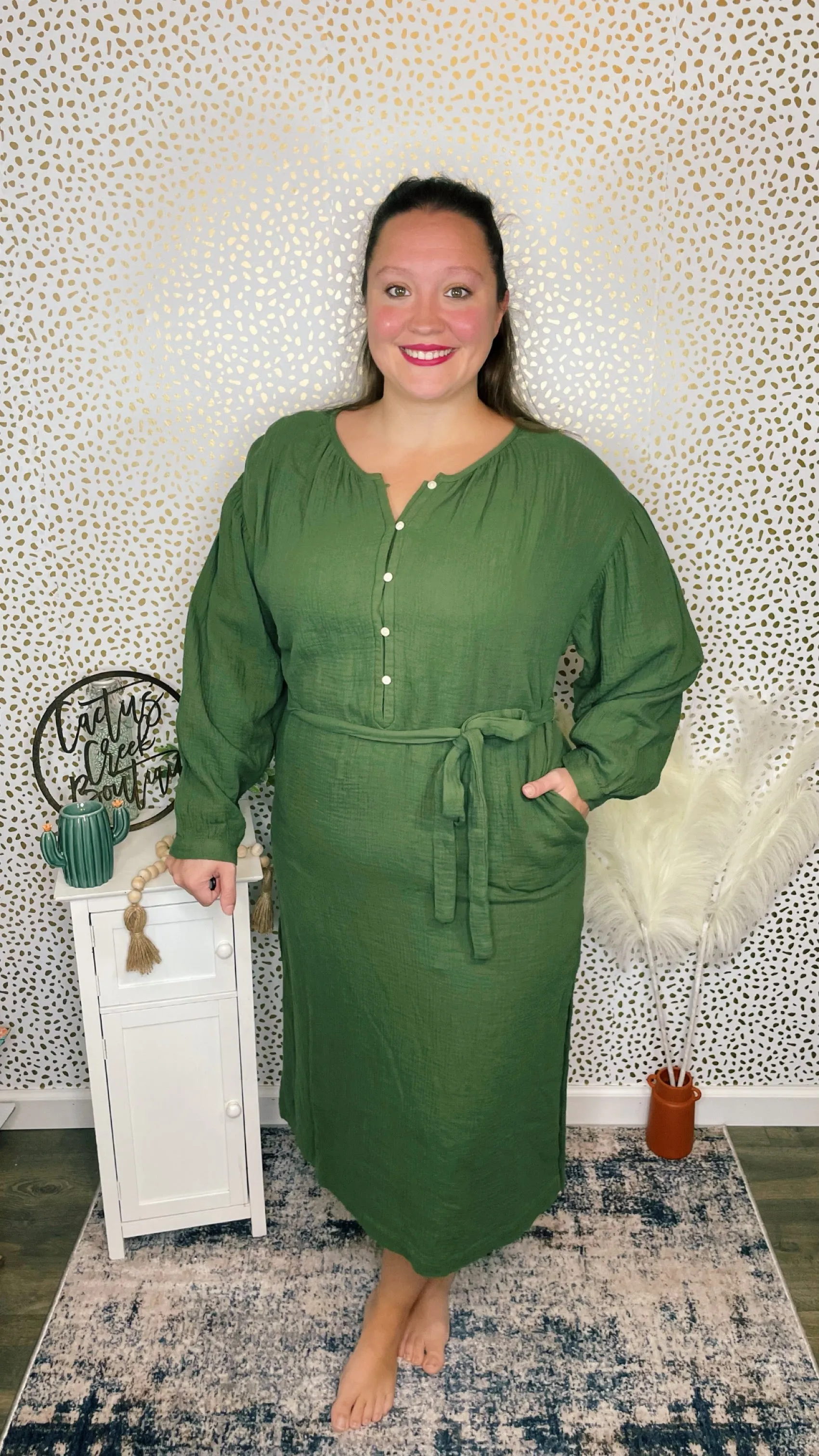 Fall Tie-Front Dress Hunter Green